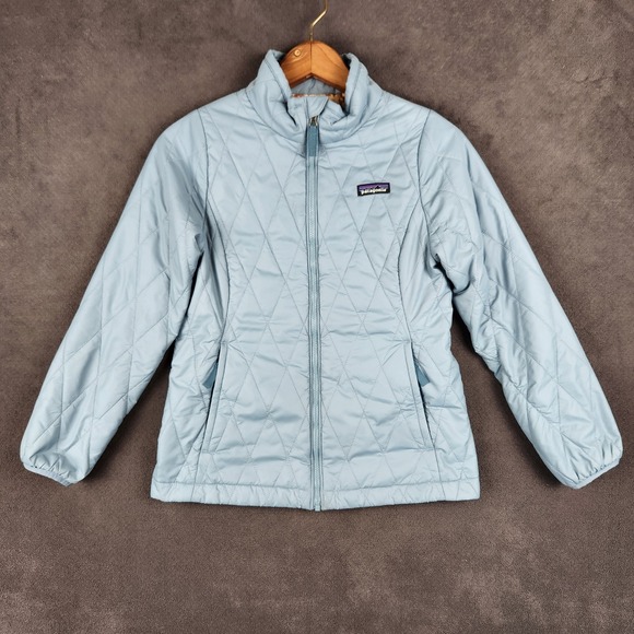Patagonia Nano Puff Diamond Quilt Jacket Kids Medium 10 Light Plume Gray 68006